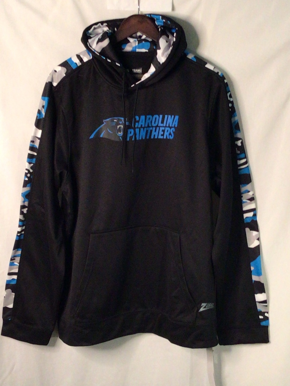 Carolina Panthers Black Pullover Hoodie with Blue Camo Trim
